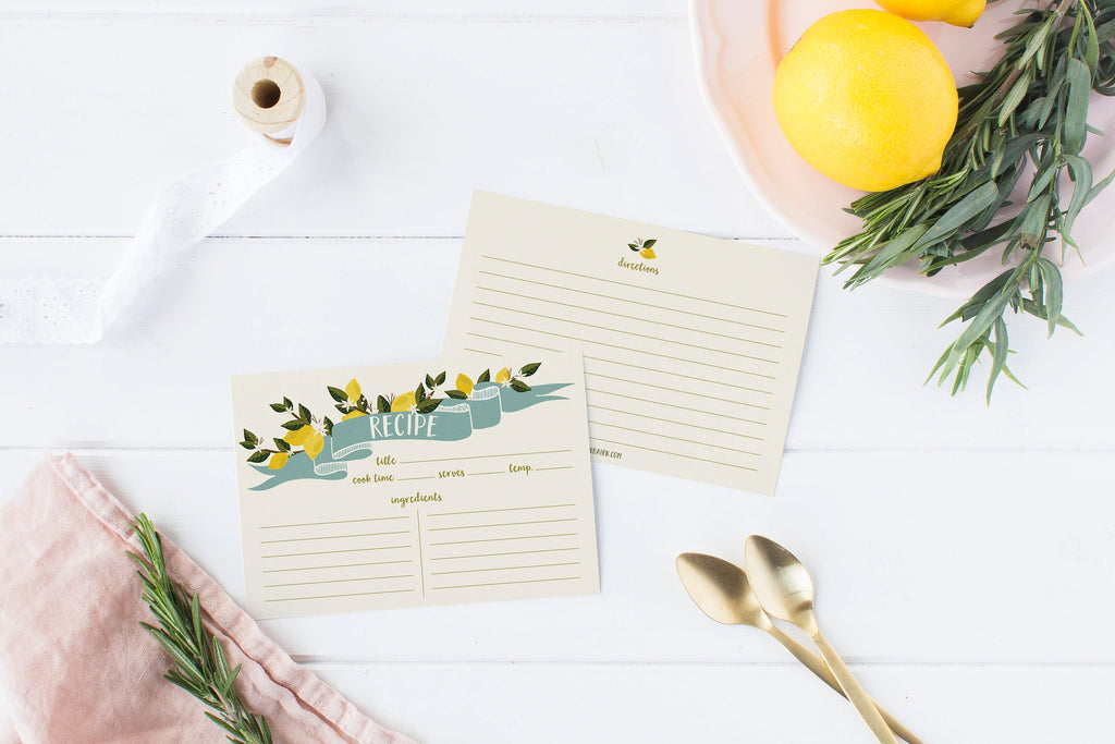 lemon 4x6 recipe cards, cute recipe card set, housewarming cooking gift for chef, valentines day gift for her