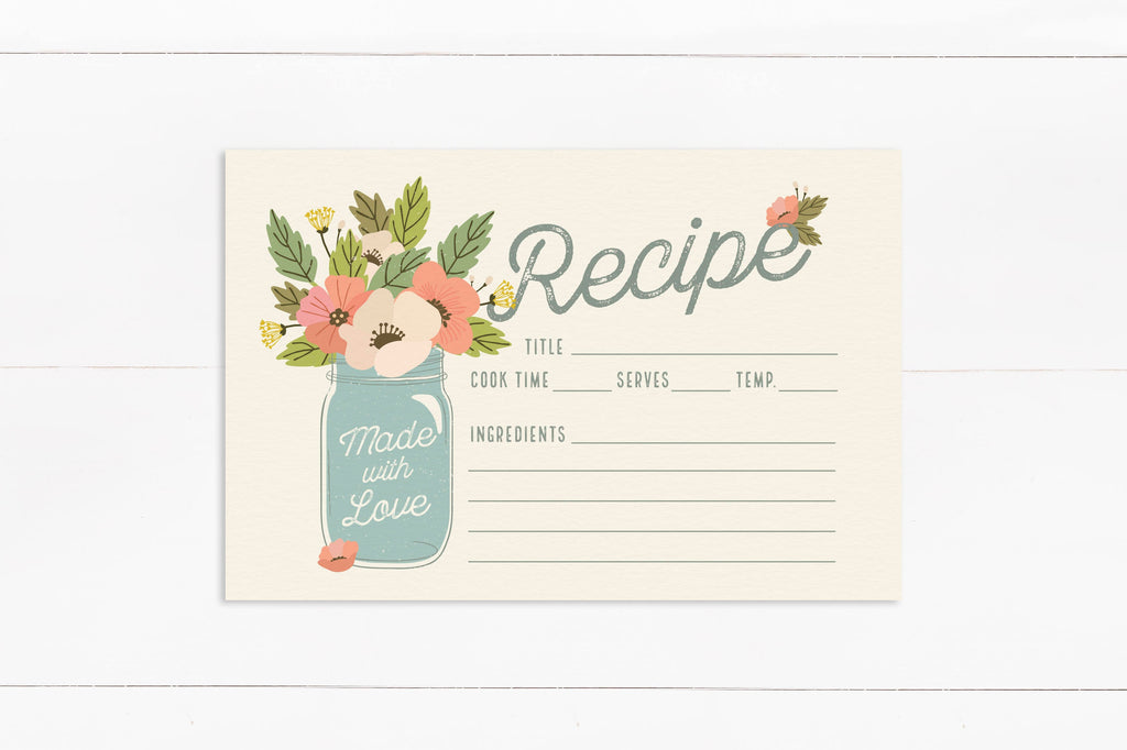 mason jar 4x6 recipe cards, bridal shower recipe card set, housewarming cooking gift for chef, valentines day gift for her