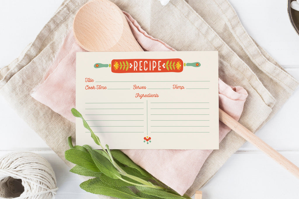 retro floral folk 4x6 recipe cards, recipe card set, housewarming cooking gift for chef, valentines day gift