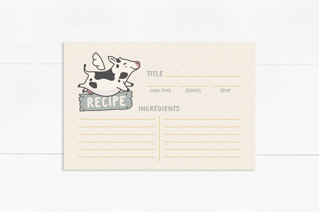 cow farmhouse life 4x6 recipe cards, cute farm recipe card set, housewarming or christmas cooking gift for chef, stocking stuffer
